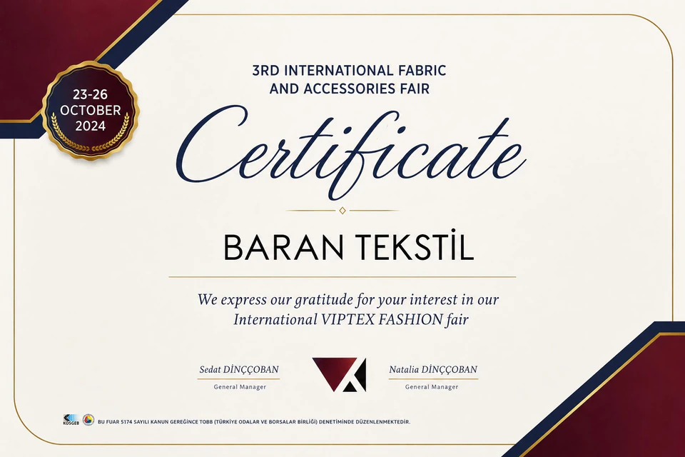 Baranteks fuar katılım belgesi